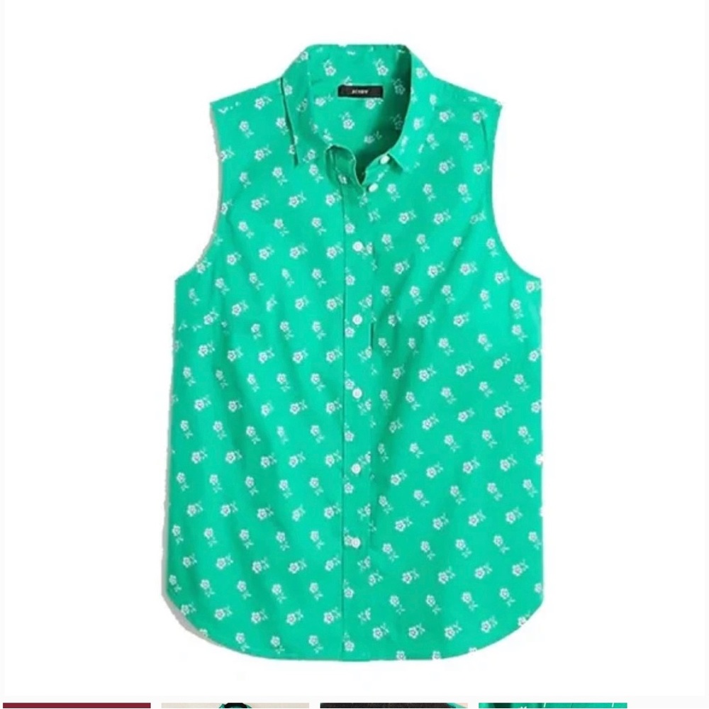 J Crew Factory Green Sleeveless Button Down Shirt with Florals- Never Worn- M